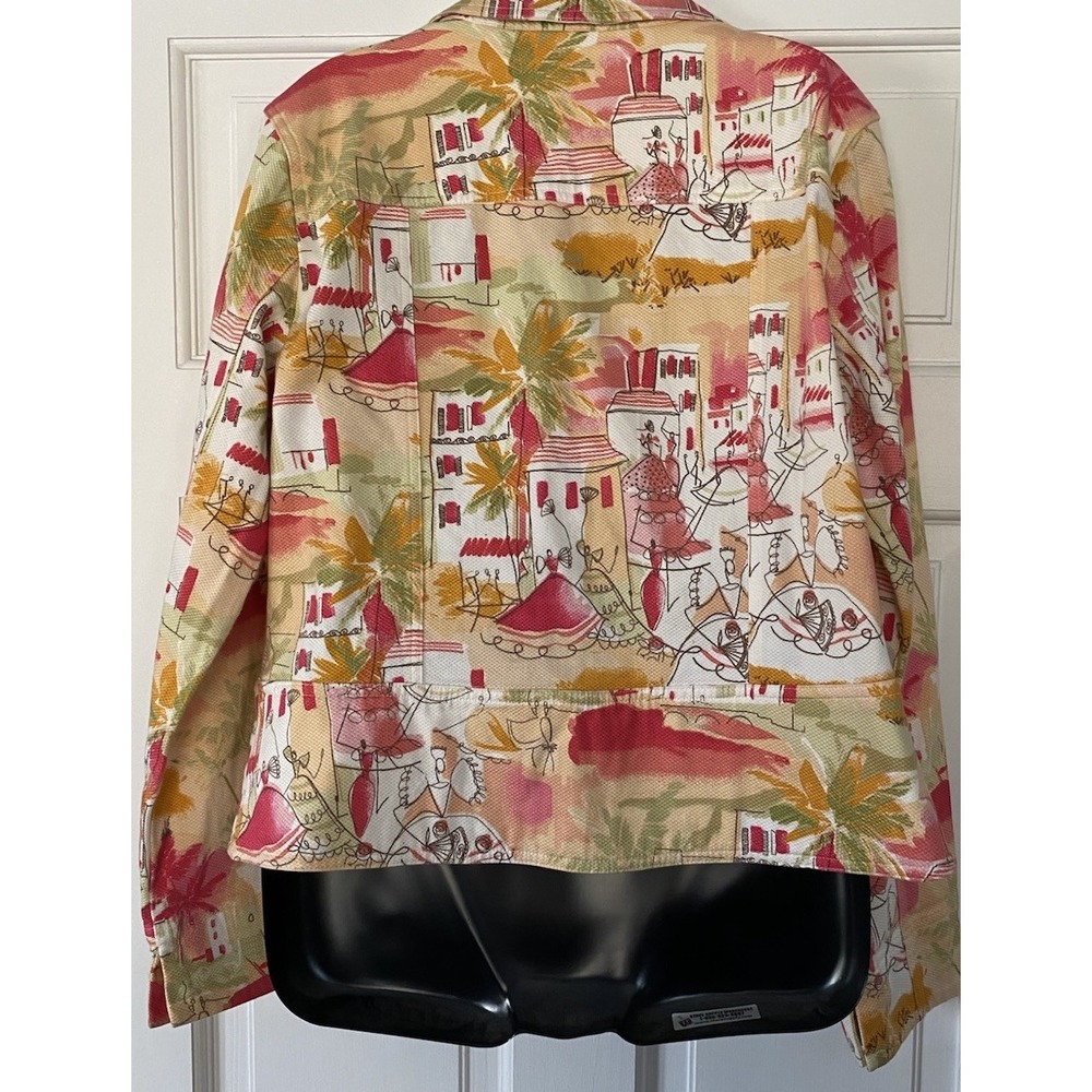 Lemon Grass Studio Women's Denim Style Jacket SZ Lrg Art to Wear Village Print - Picture 2 of 10